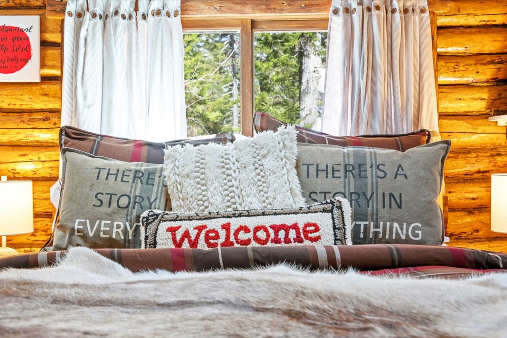 Brown Bedroom view of the Welcome Pillows